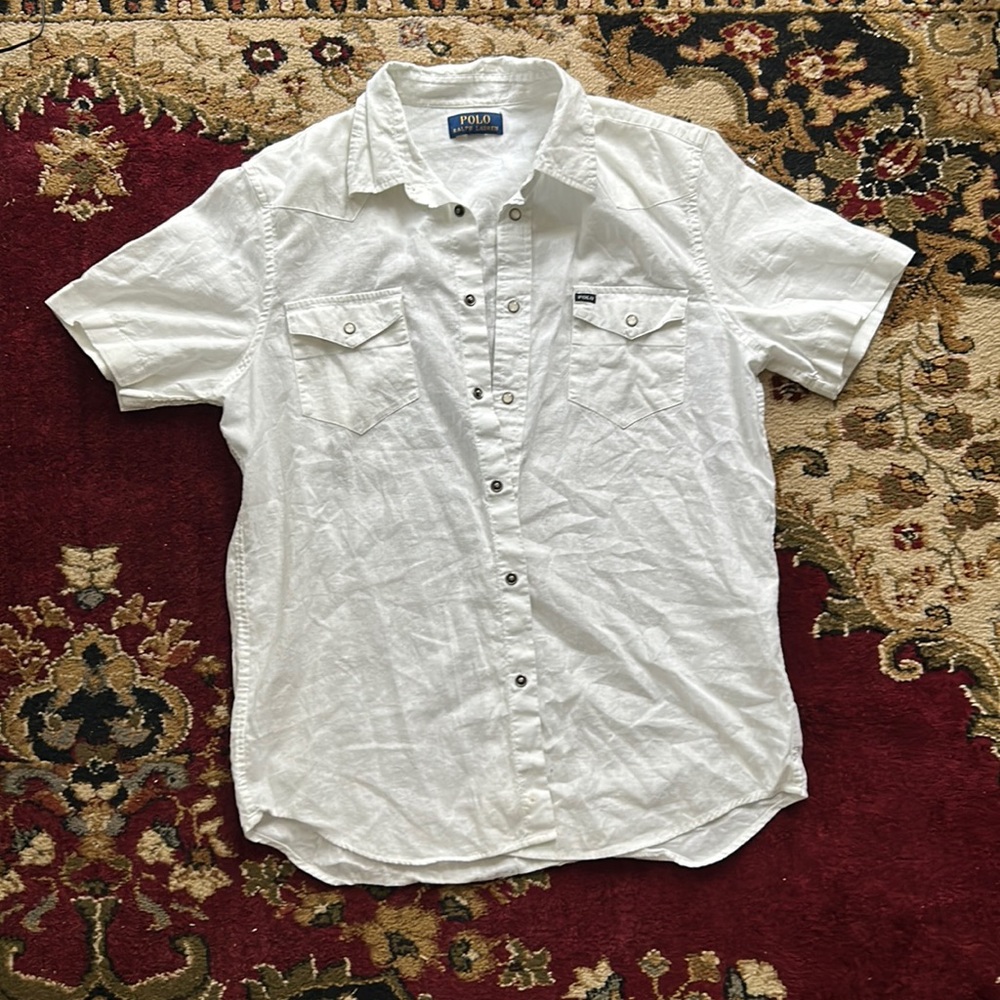 White Polo Button Down Short Sleeve T Shirt